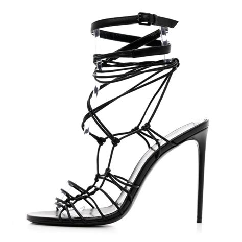 SAINT LAURENT Robin Zig Zag Heels Sandals 40 Black